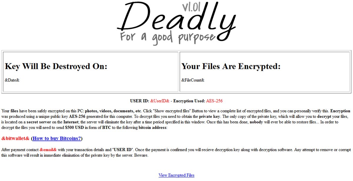 Deadly for a Good Purpose ransomware ransom note